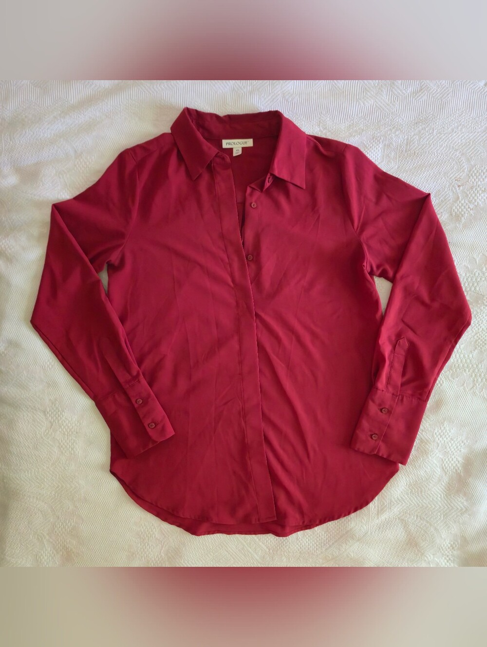 Prologue Warm Red Button-Down Collared Classic Blouse for Office Casual Size XS